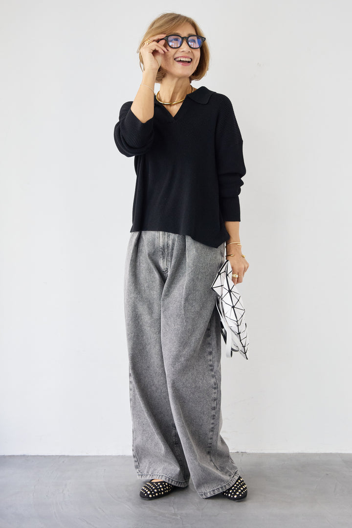 スキッパーカラーリブニット