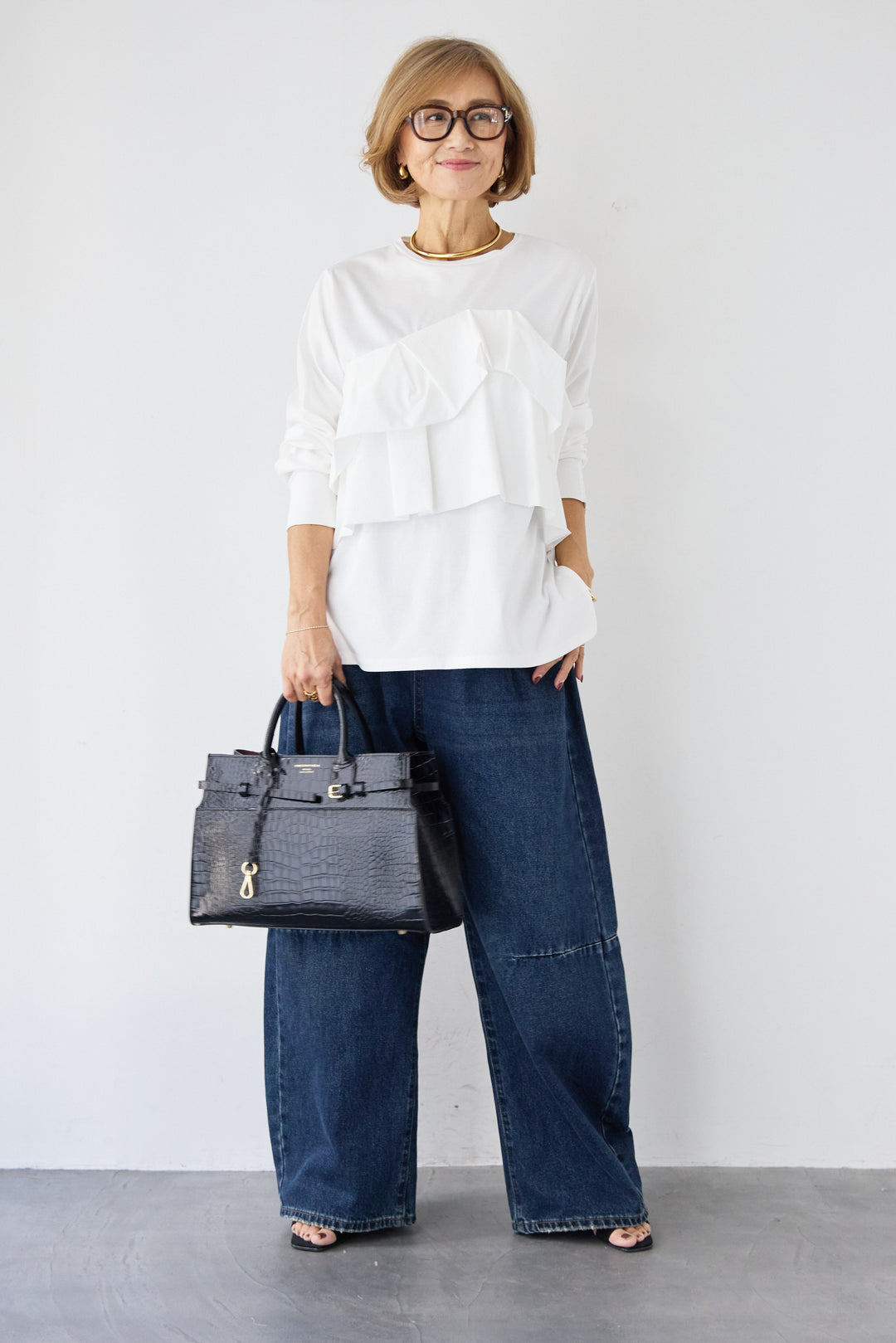 [SET]コンパクトスムース ドッキングフリル+カーブデニムパンツ(2set)