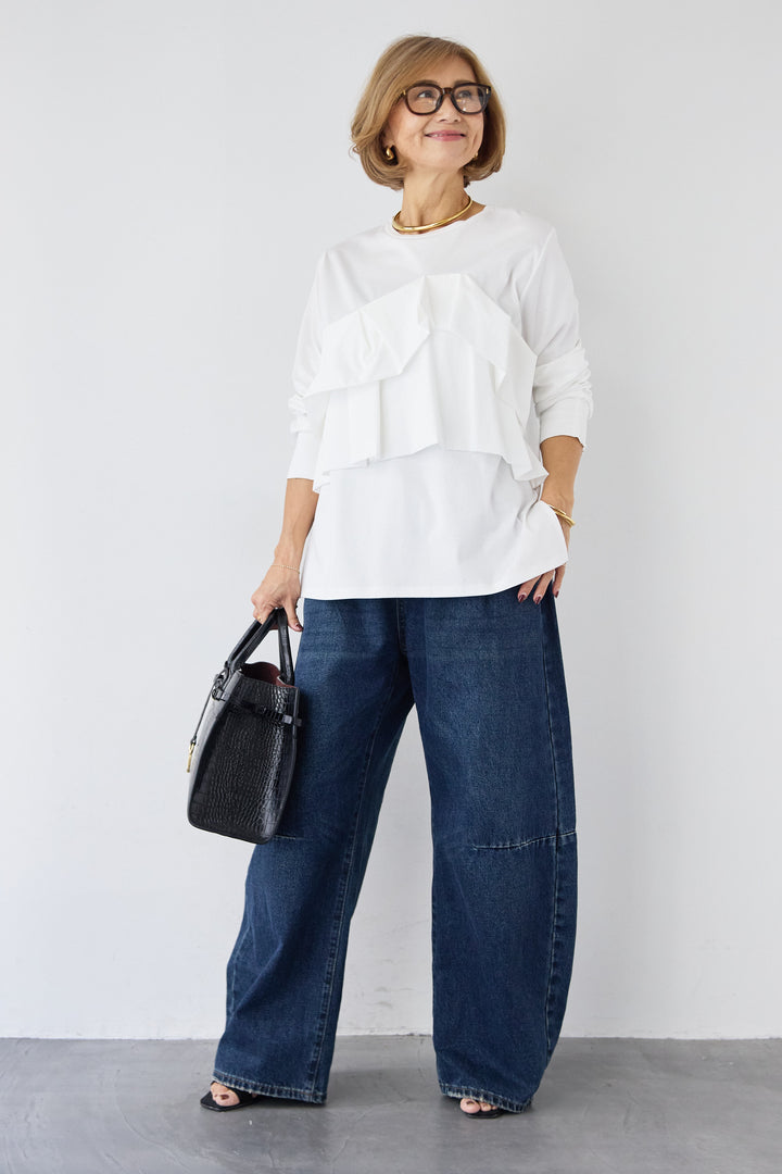 [SET]コンパクトスムース ドッキングフリル+カーブデニムパンツ(2set)