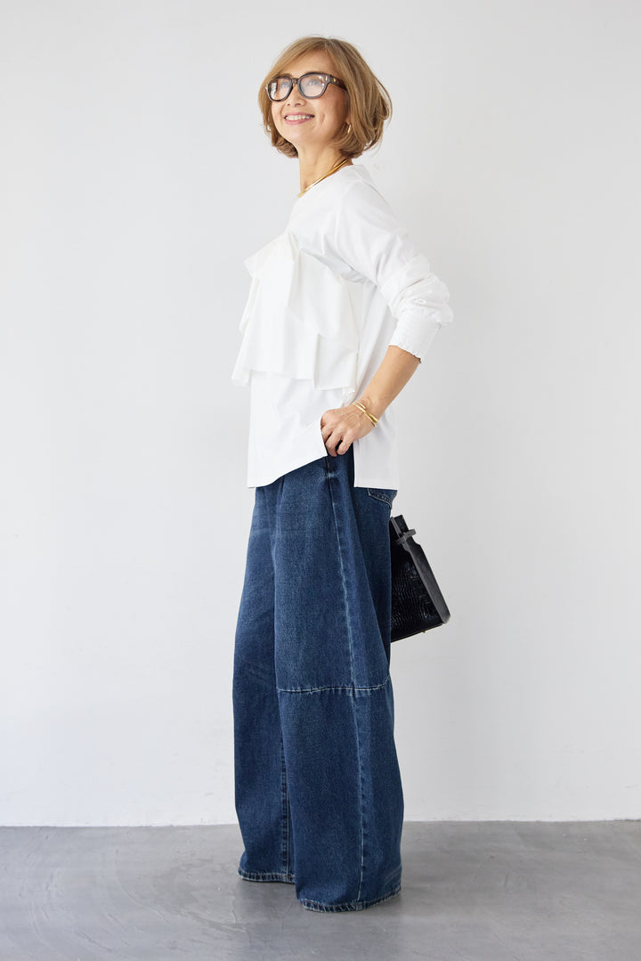 [SET]コンパクトスムース ドッキングフリル+カーブデニムパンツ(2set)