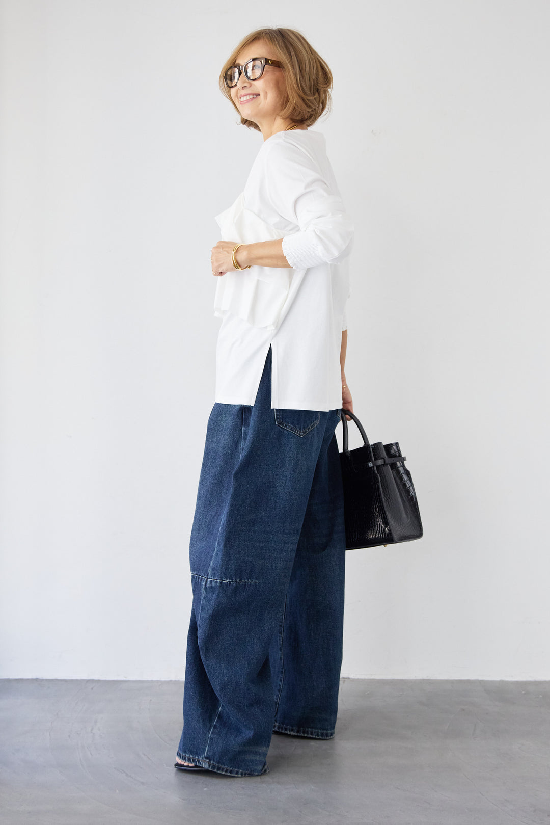 [SET]コンパクトスムース ドッキングフリル+カーブデニムパンツ(2set)