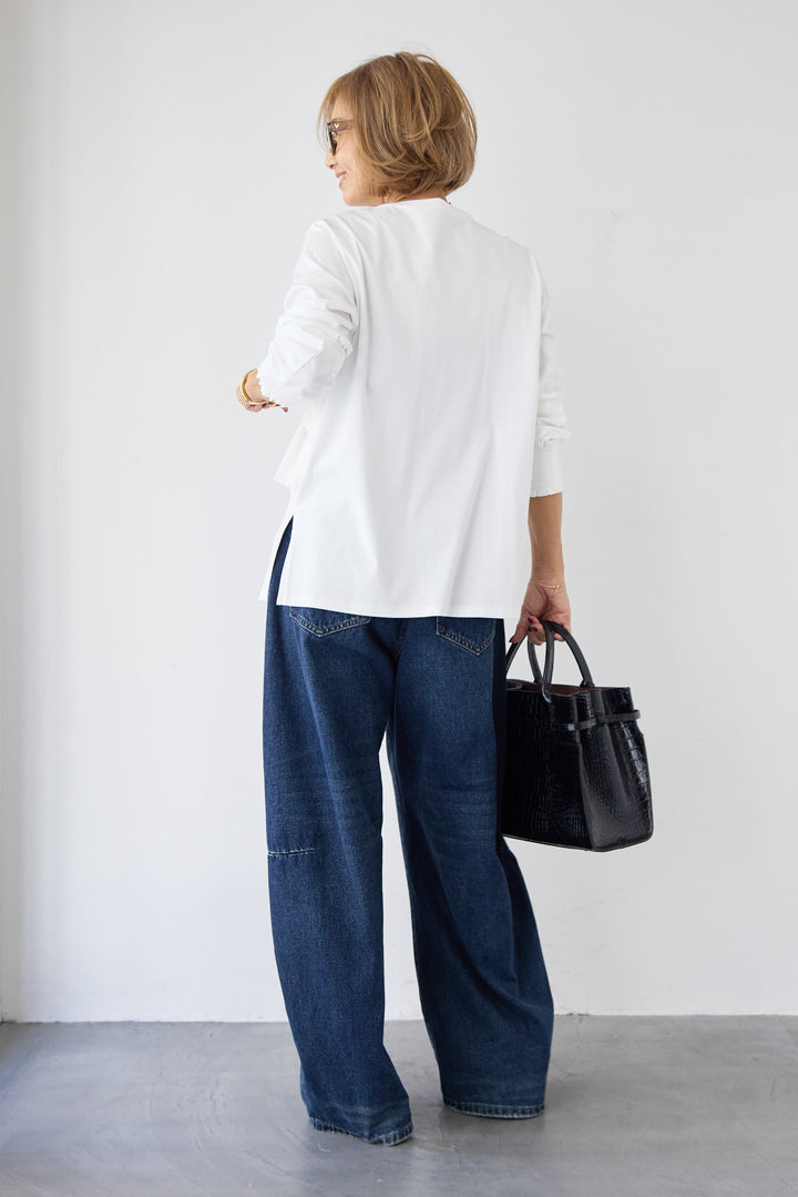 [SET]コンパクトスムース ドッキングフリル+カーブデニムパンツ(2set)