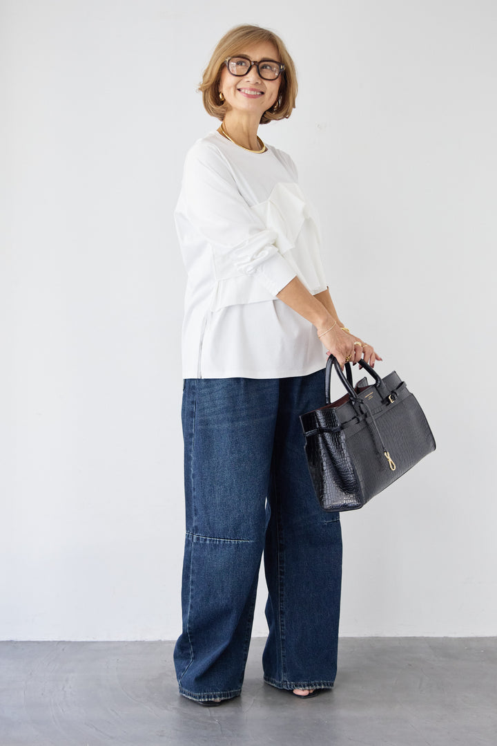 [SET]コンパクトスムース ドッキングフリル+カーブデニムパンツ(2set)