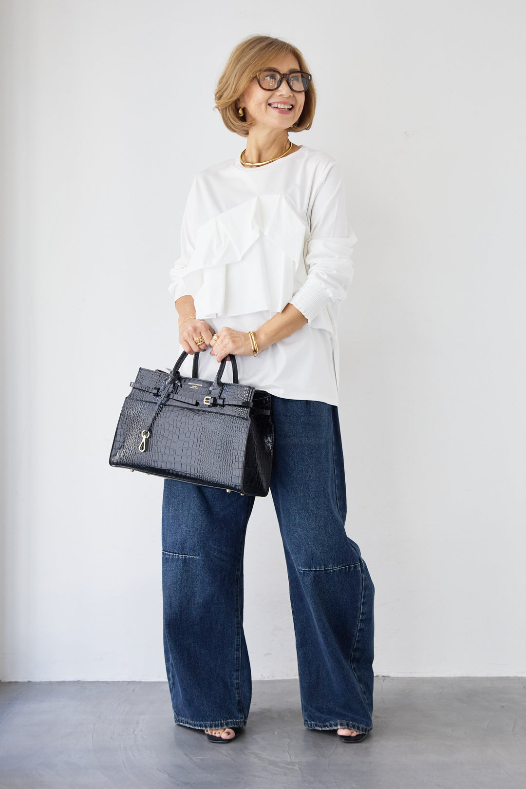 [SET]コンパクトスムース ドッキングフリル+カーブデニムパンツ(2set)