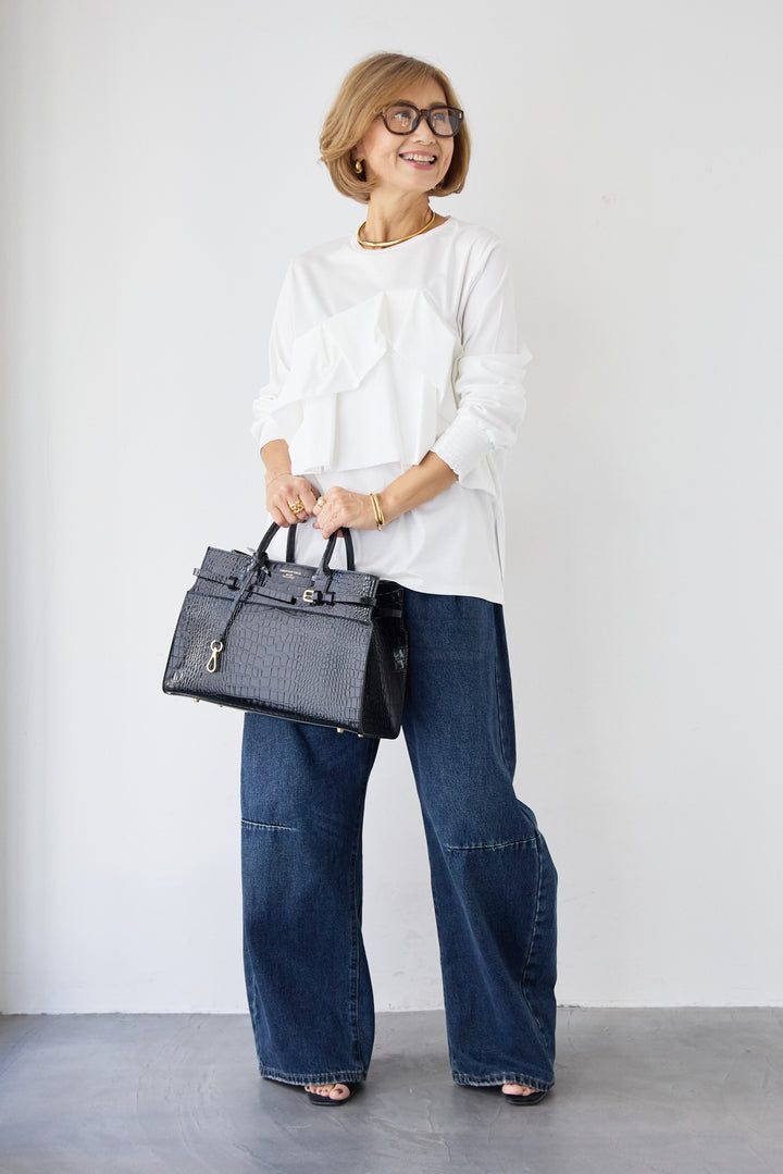 [SET]コンパクトスムース ドッキングフリル+カーブデニムパンツ(2set)