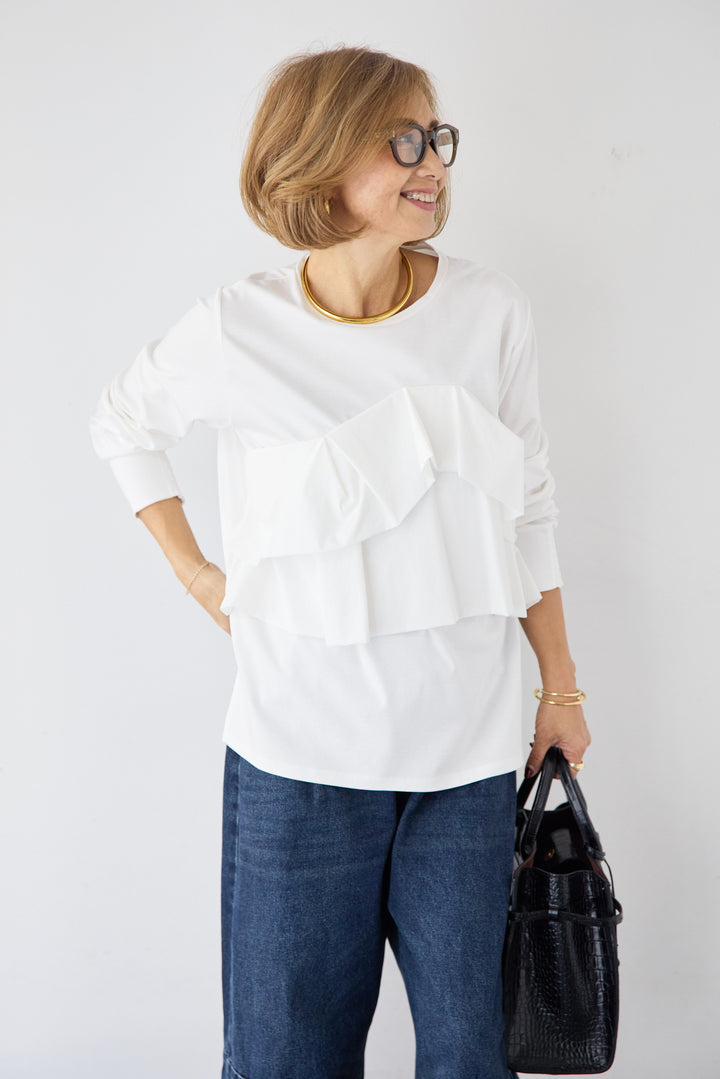 [SET]コンパクトスムース ドッキングフリル+カーブデニムパンツ(2set)