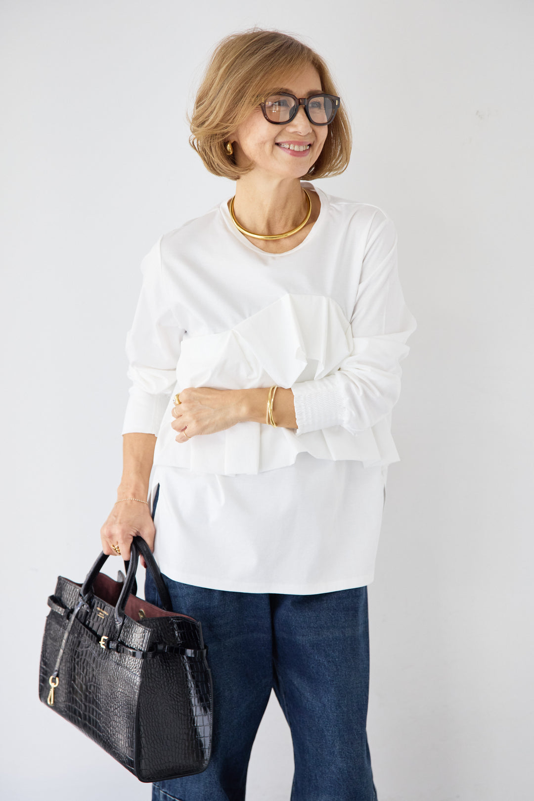 [SET]コンパクトスムース ドッキングフリル+カーブデニムパンツ(2set)