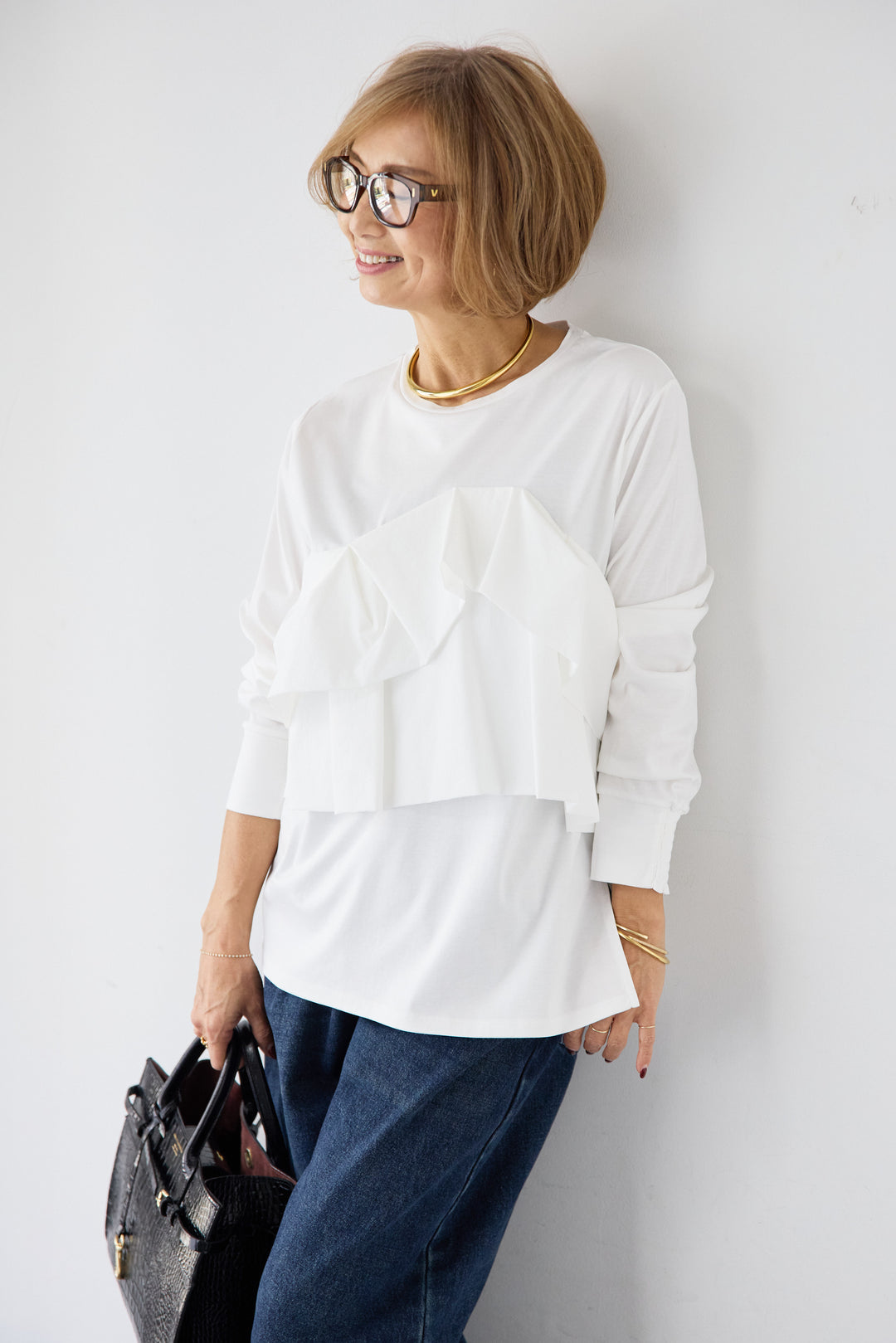 [SET]コンパクトスムース ドッキングフリル+カーブデニムパンツ(2set)