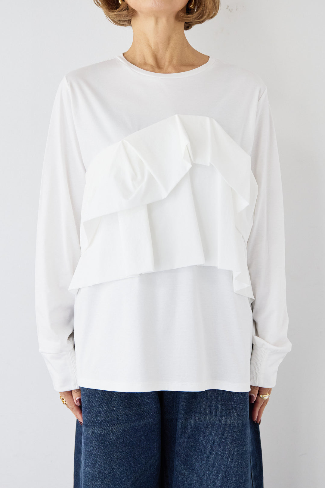 [SET]コンパクトスムース ドッキングフリル+カーブデニムパンツ(2set)