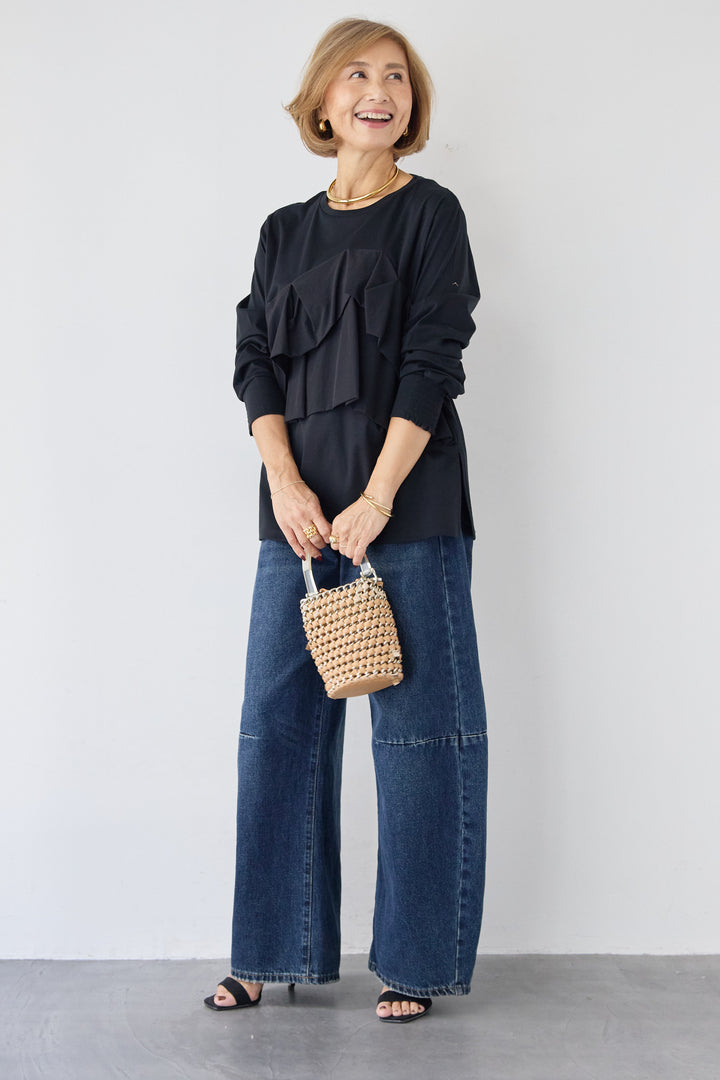 [SET]コンパクトスムース ドッキングフリル+カーブデニムパンツ(2set)