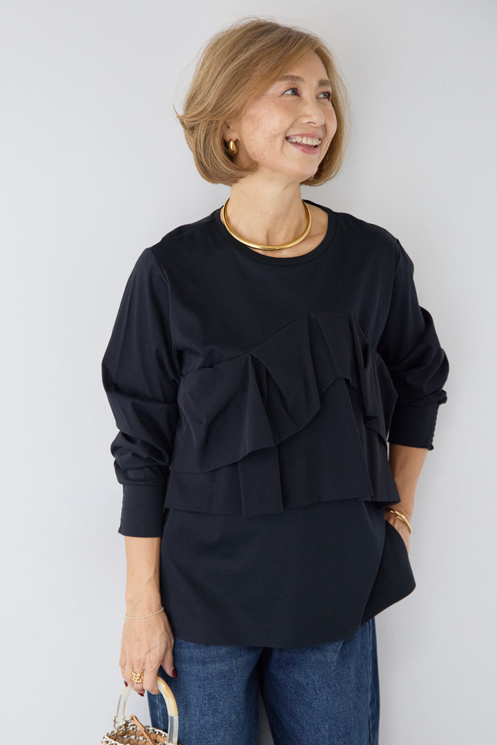 [SET]コンパクトスムース ドッキングフリル+カーブデニムパンツ(2set)