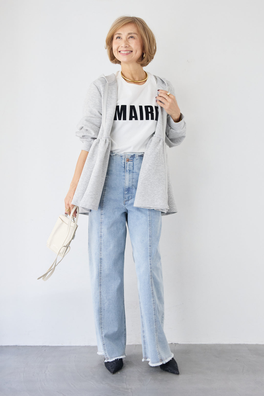 [SET]ペプラムフレアパーカー+ステッチデザインストレッチデニムワイドパンツ(2set)