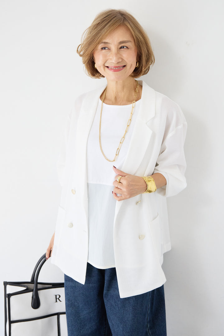 [SET]メッシュジャガードジャケット+カーブデニムパンツ(2set)