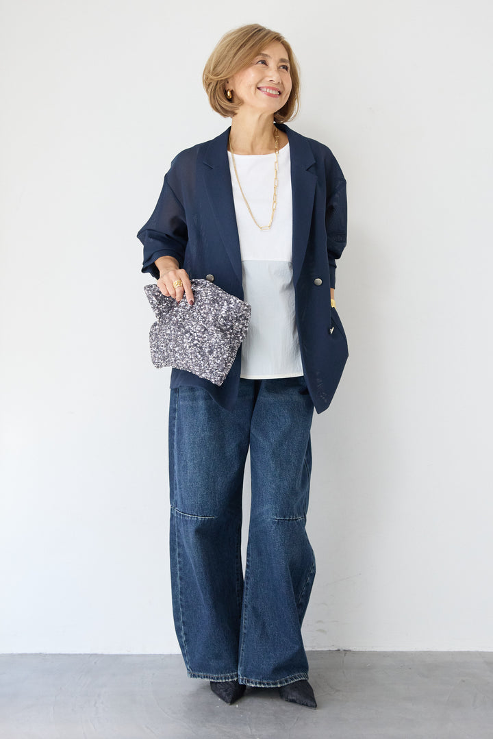 [SET]メッシュジャガードジャケット+カーブデニムパンツ(2set)