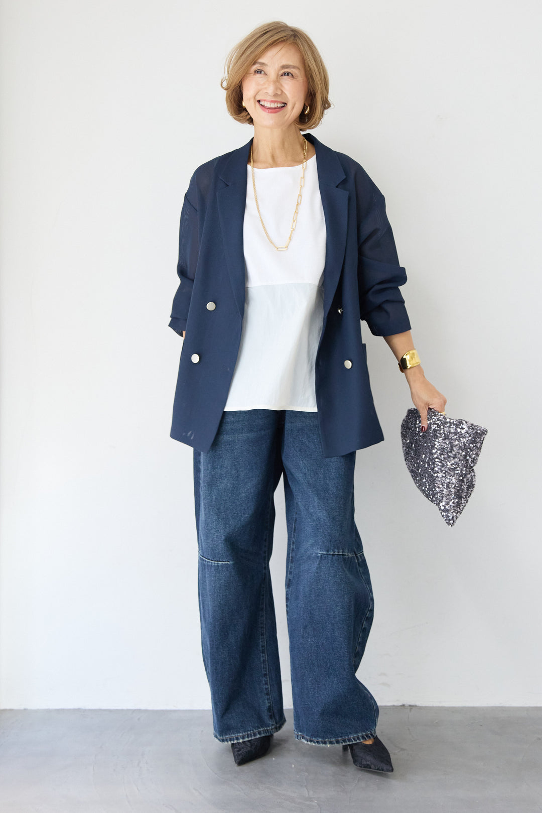 [SET]メッシュジャガードジャケット+カーブデニムパンツ(2set)