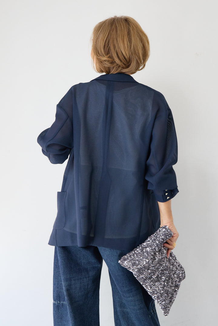 [SET]メッシュジャガードジャケット+カーブデニムパンツ+異素材コンビ  ノースリーブプルオーバー(3set)