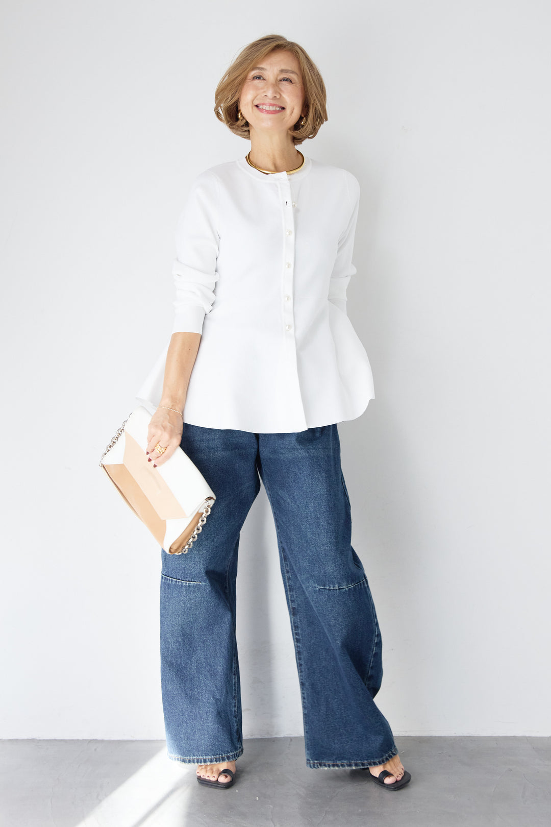 パールボタンペプラムカーディガン