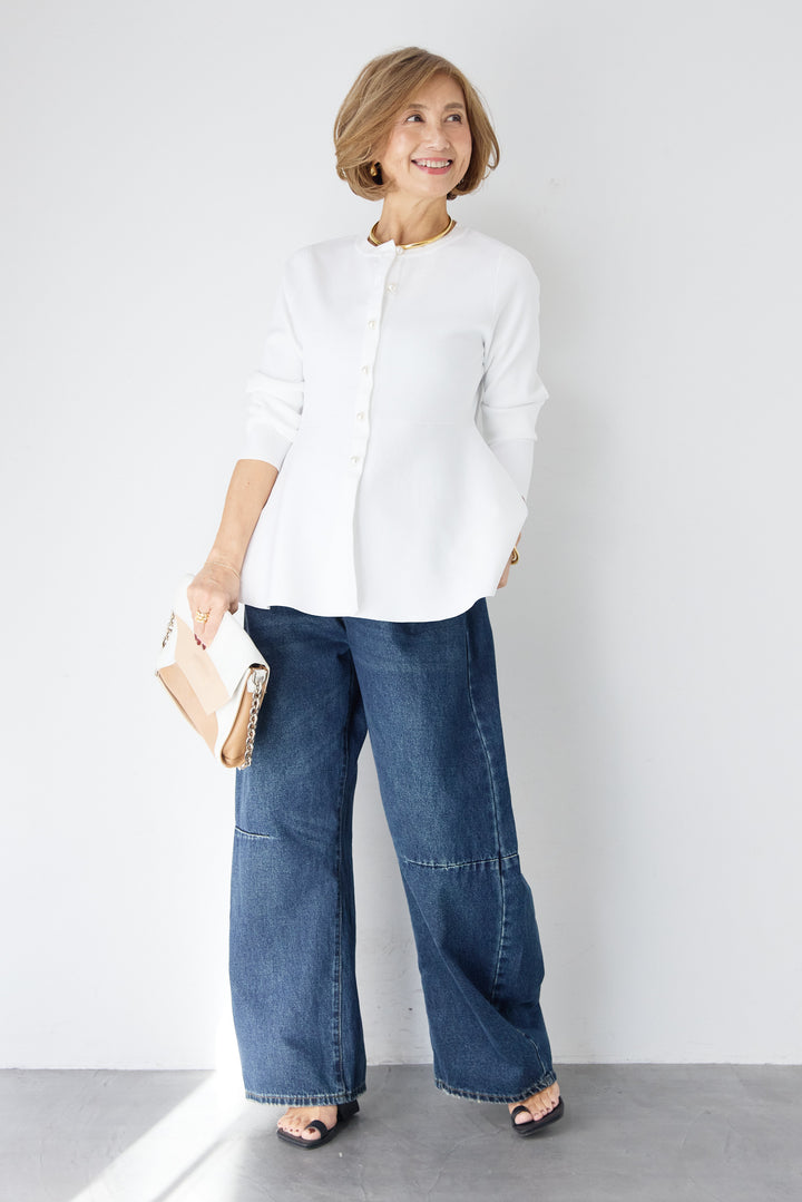 パールボタンペプラムカーディガン