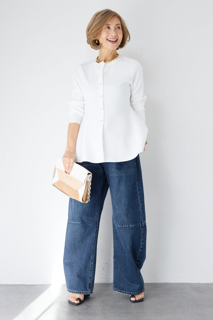 パールボタンペプラムカーディガン