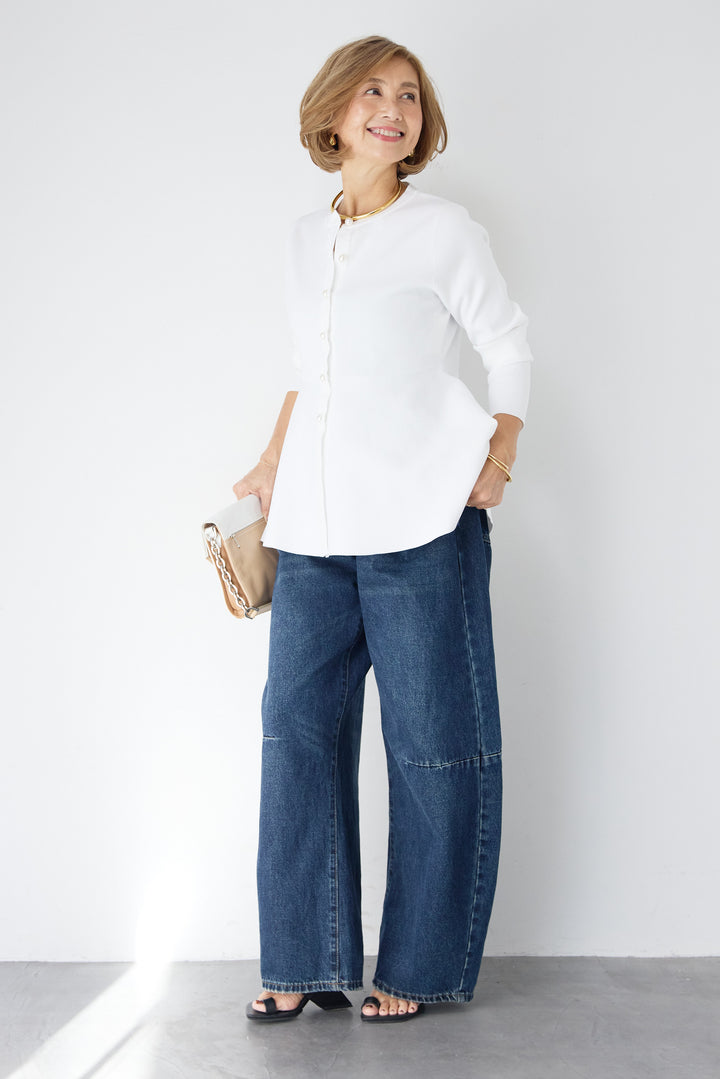 パールボタンペプラムカーディガン