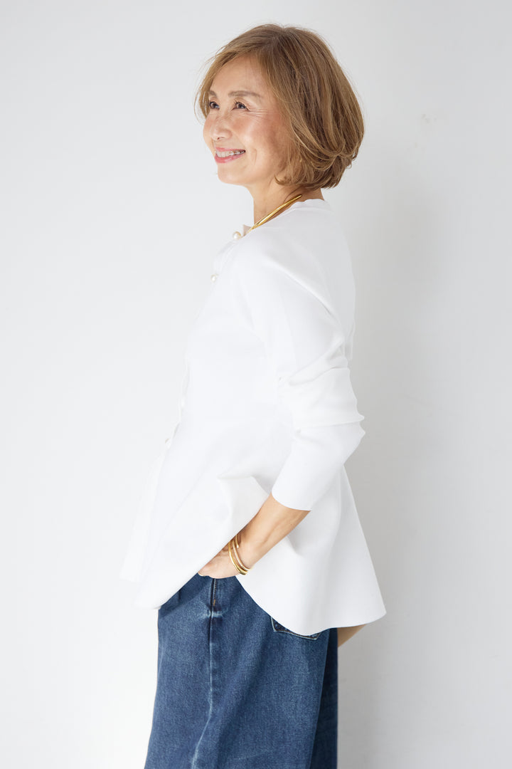 パールボタンペプラムカーディガン