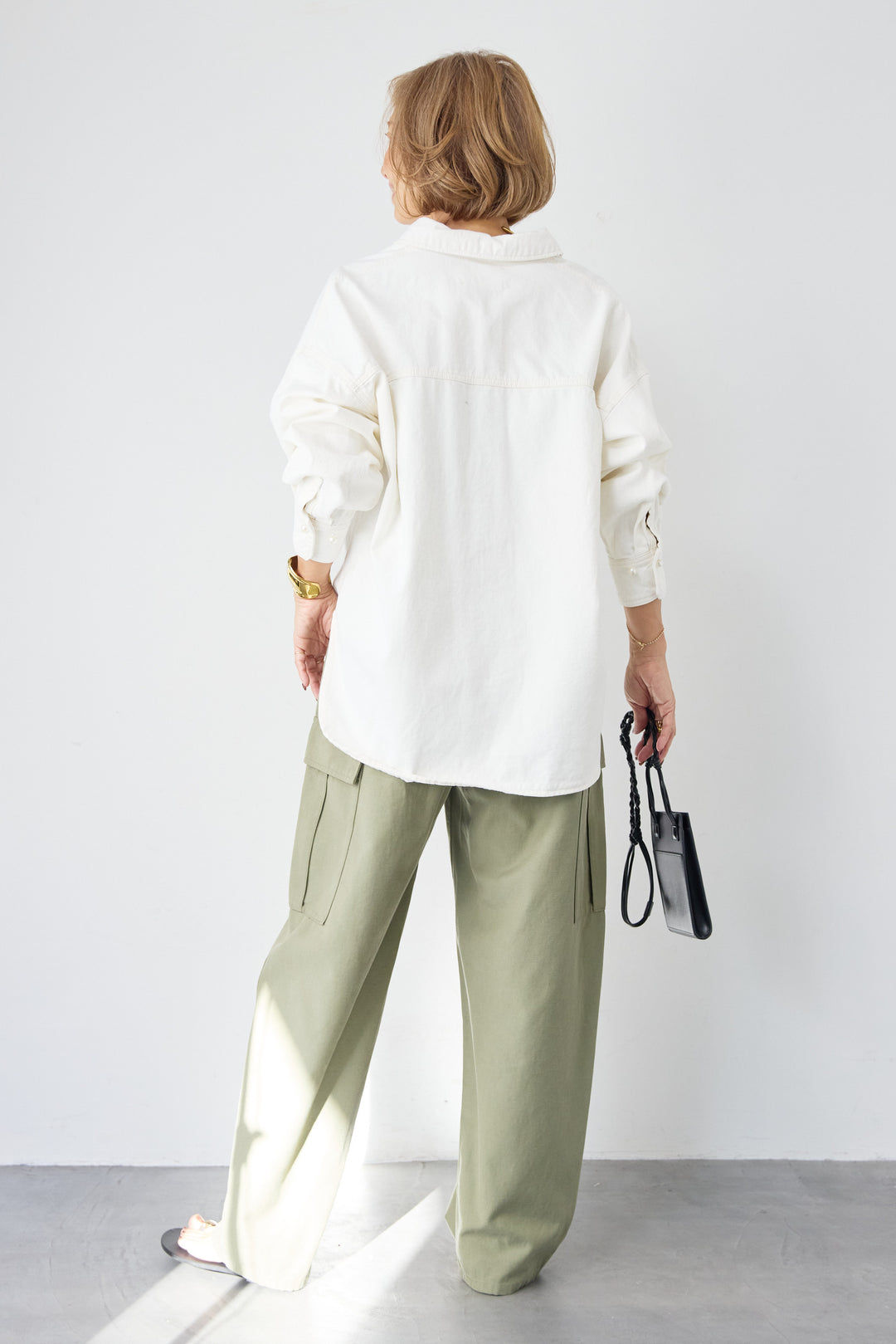 [SET]パールボタンデニムシャツ+テンセルカーゴパンツ(2set)