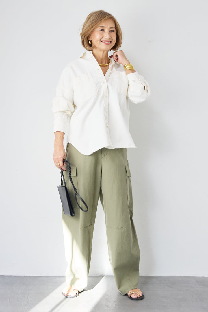 [SET]パールボタンデニムシャツ+テンセルカーゴパンツ(2set)