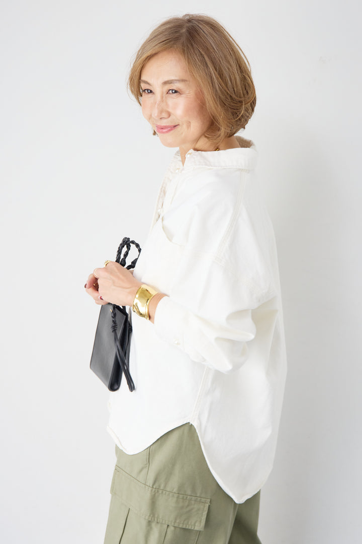 [SET]パールボタンデニムシャツ+テンセルカーゴパンツ(2set)
