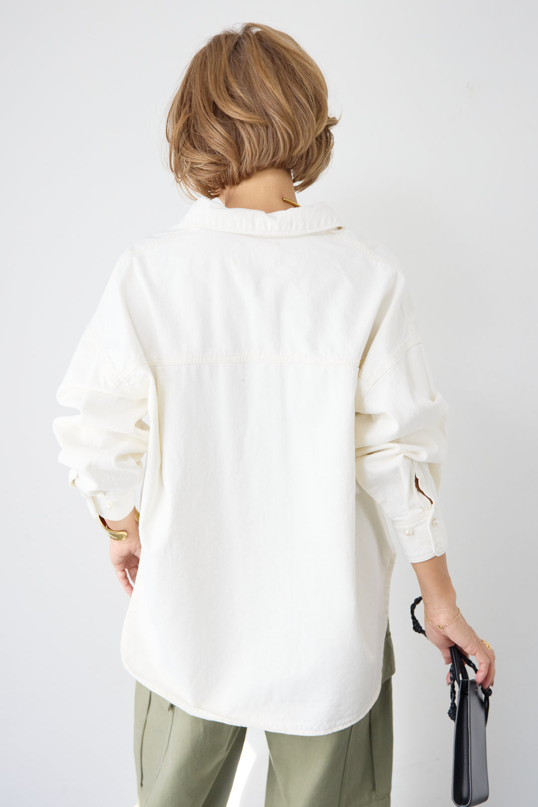 [SET]パールボタンデニムシャツ+テンセルカーゴパンツ(2set)