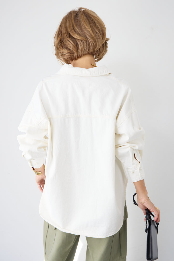 [SET]パールボタンデニムシャツ+テンセルカーゴパンツ(2set)