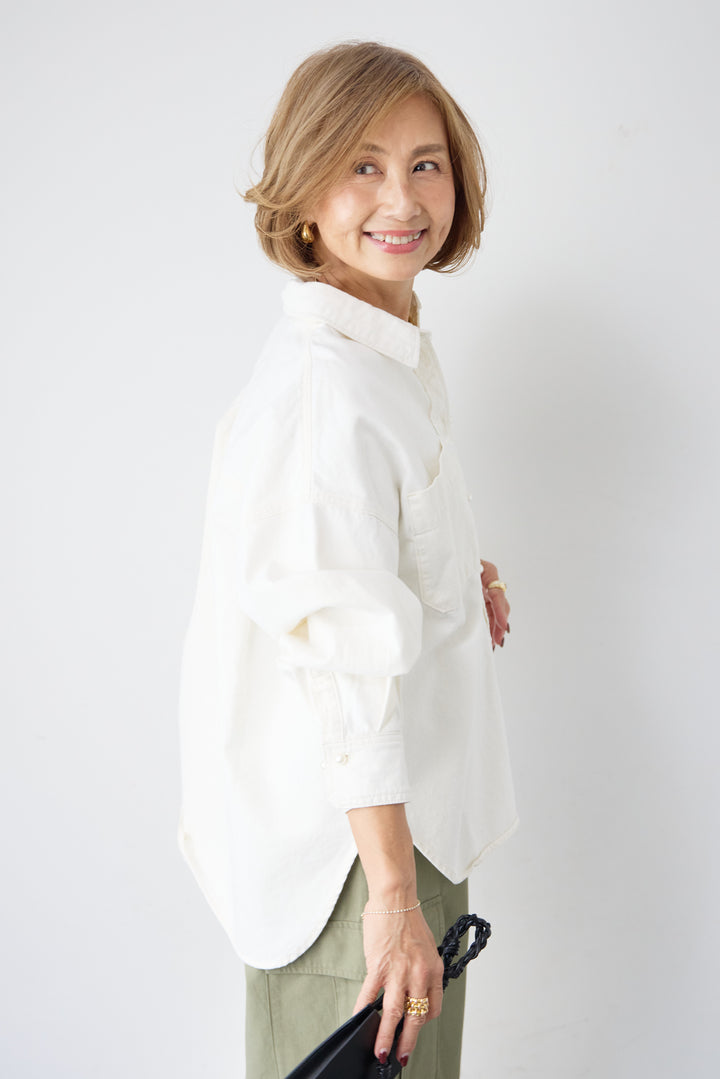 [SET]パールボタンデニムシャツ+テンセルカーゴパンツ(2set)