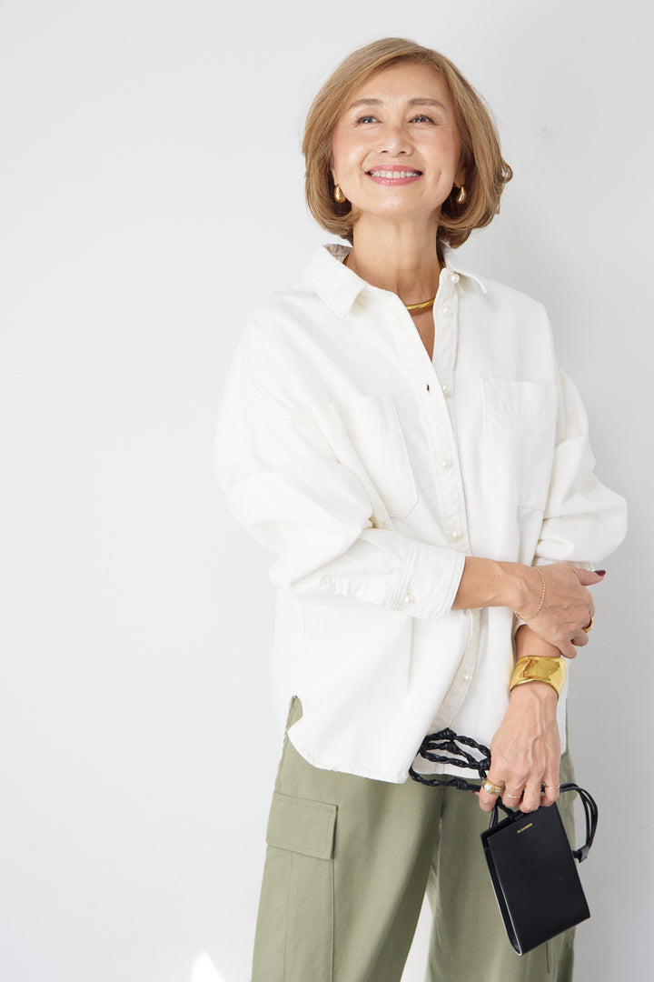 パールボタンデニムシャツ