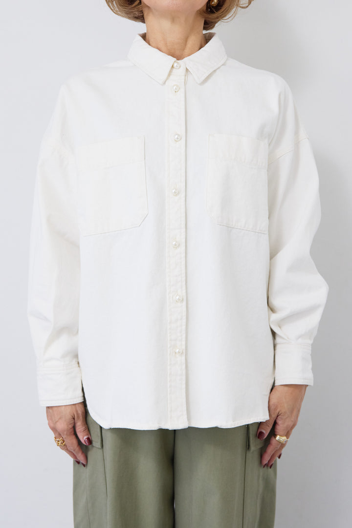 [SET]パールボタンデニムシャツ+テンセルカーゴパンツ(2set)