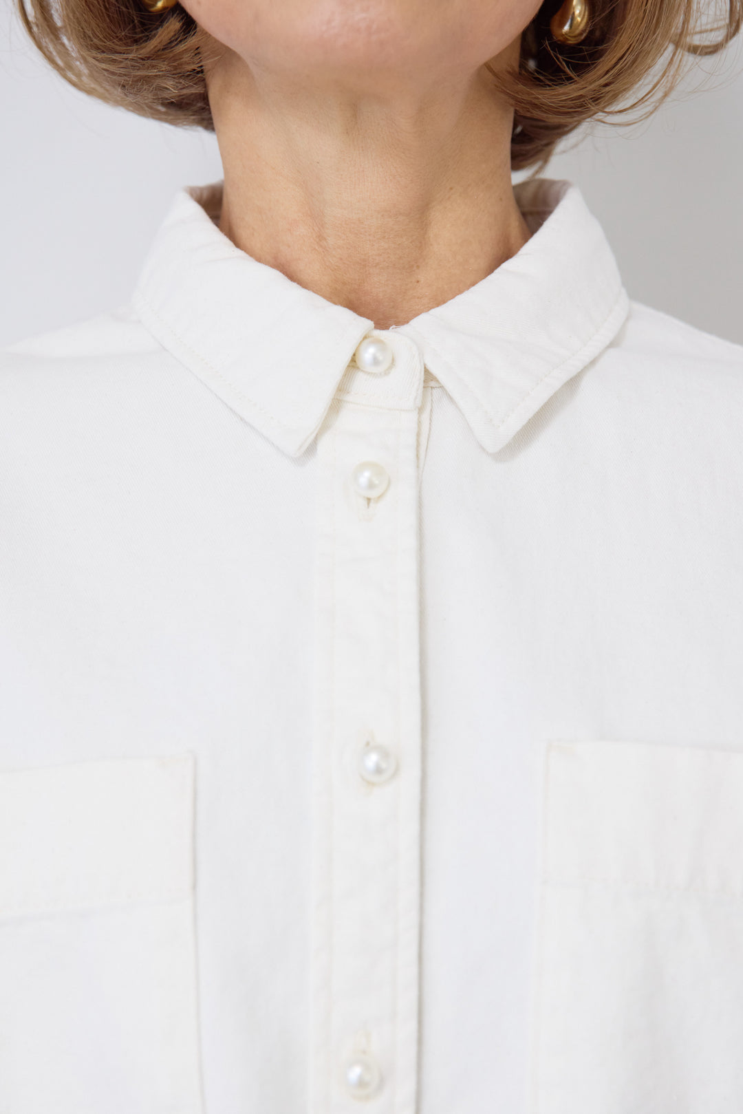 [SET]パールボタンデニムシャツ+テンセルカーゴパンツ(2set)