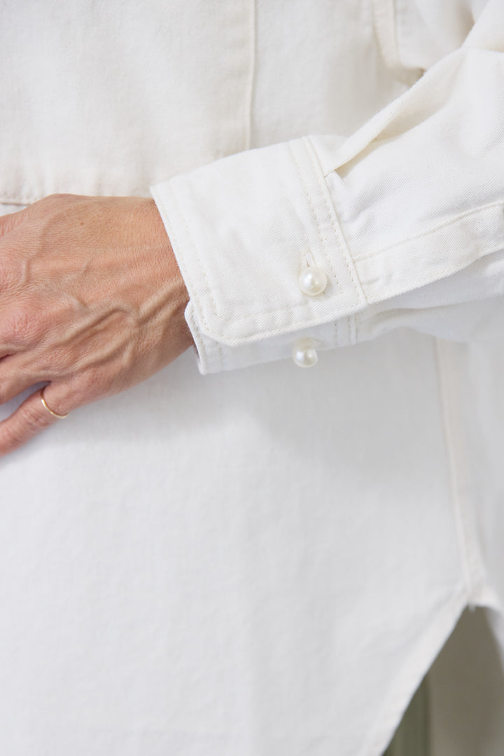 [SET]パールボタンデニムシャツ+テンセルカーゴパンツ(2set)