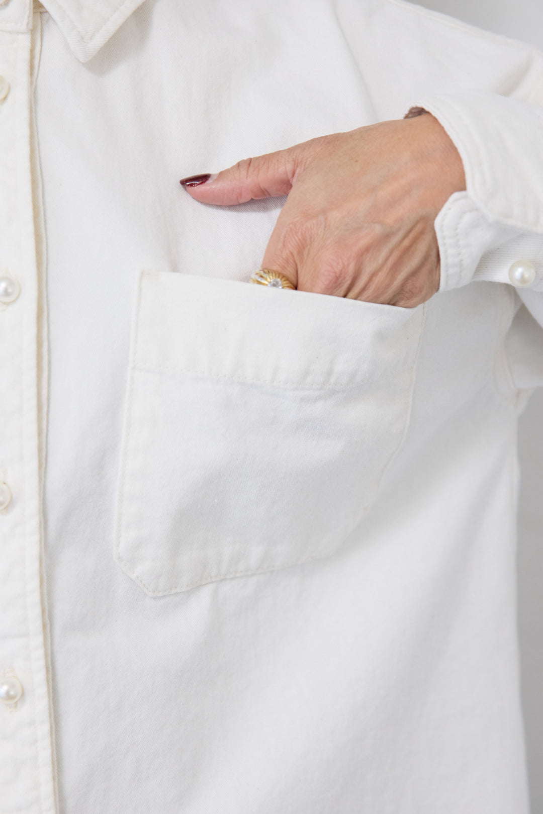 [SET]パールボタンデニムシャツ+テンセルカーゴパンツ(2set)