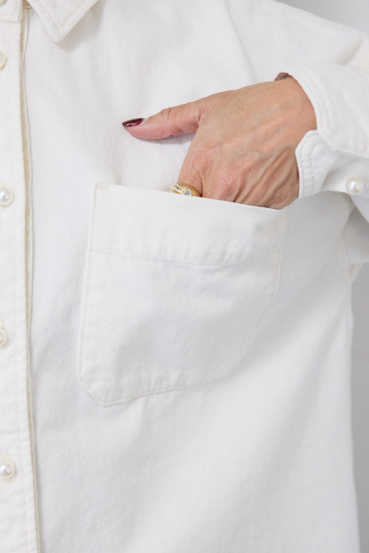 [SET]パールボタンデニムシャツ+テンセルカーゴパンツ(2set)