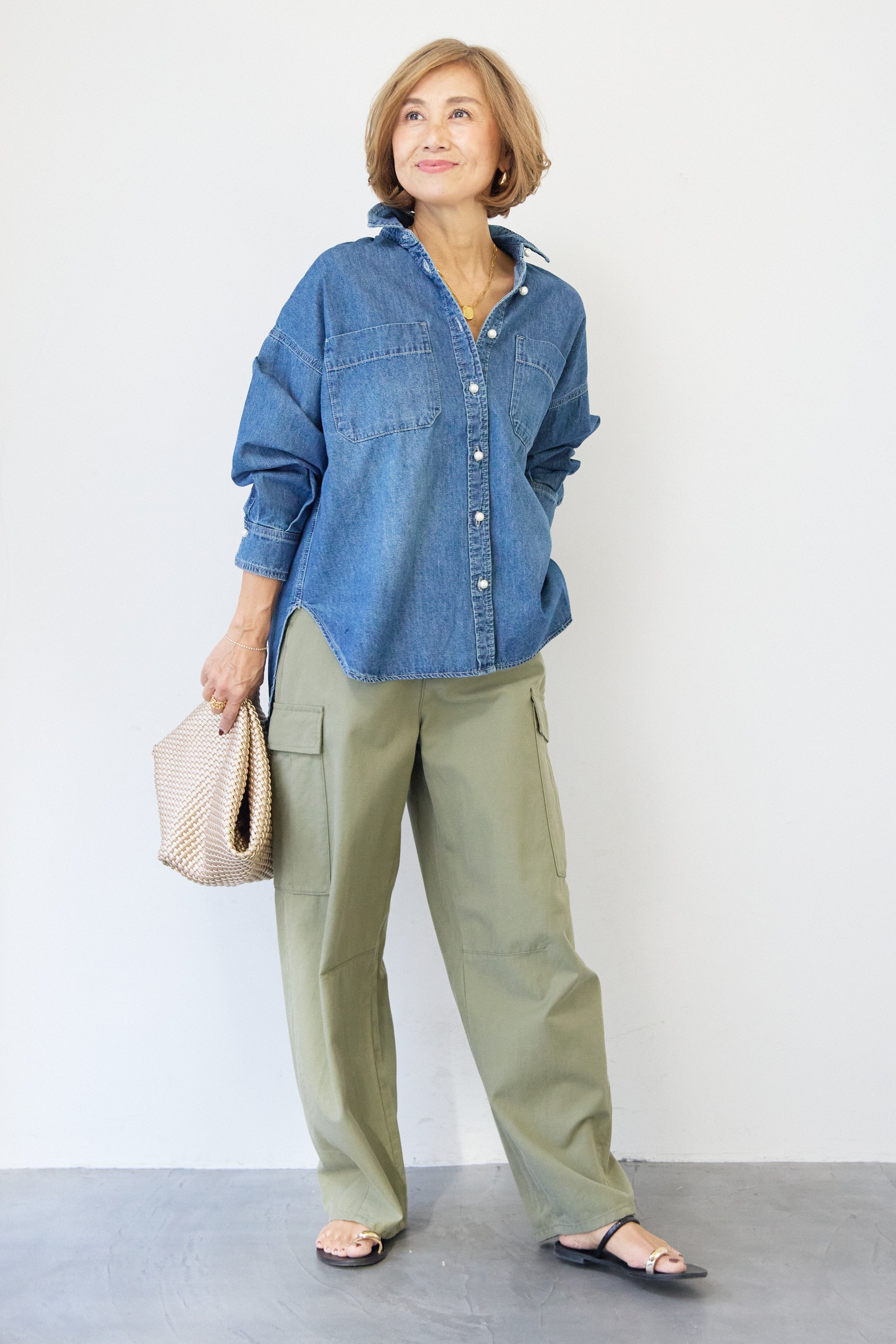 SET]パールボタンデニムシャツ+テンセルカーゴパンツ(2set) – plusotoha