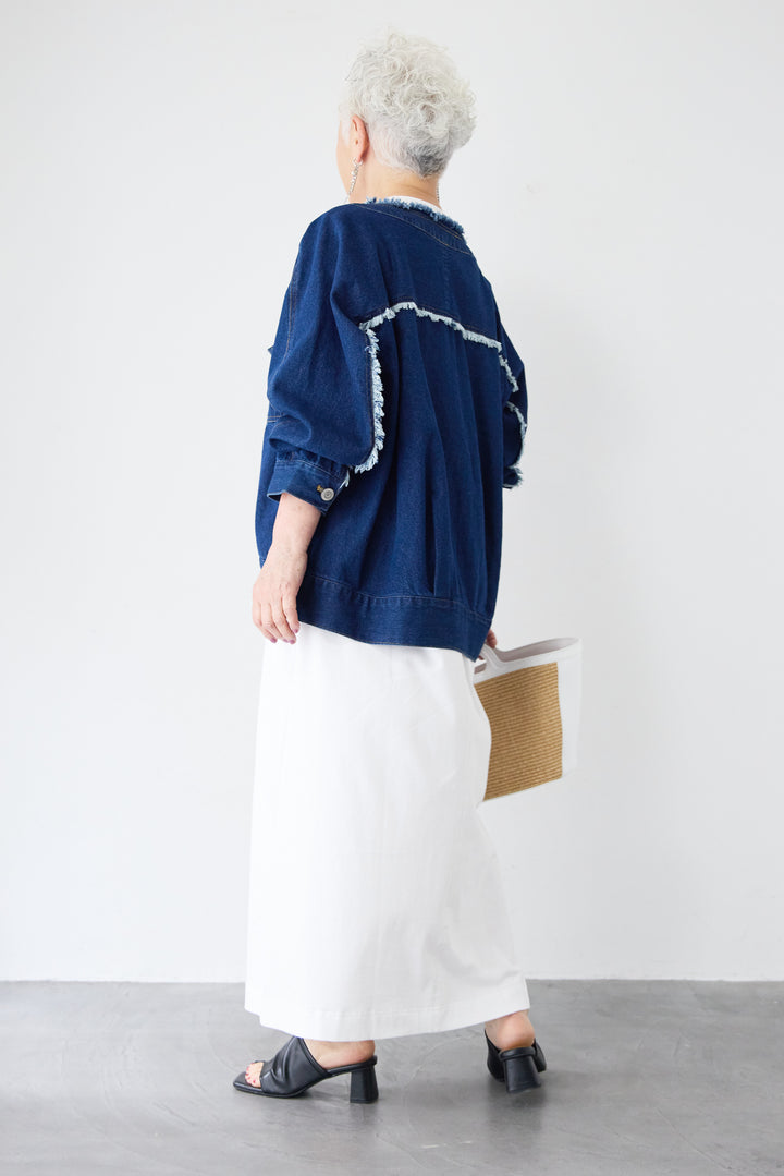 [SET]フリンジデニムジャケット+フレンチスリーブTワンピース(2set)