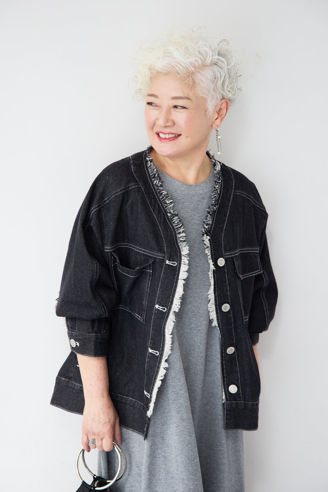 [SET]フリンジデニムジャケット+フレンチスリーブTワンピース(2set)