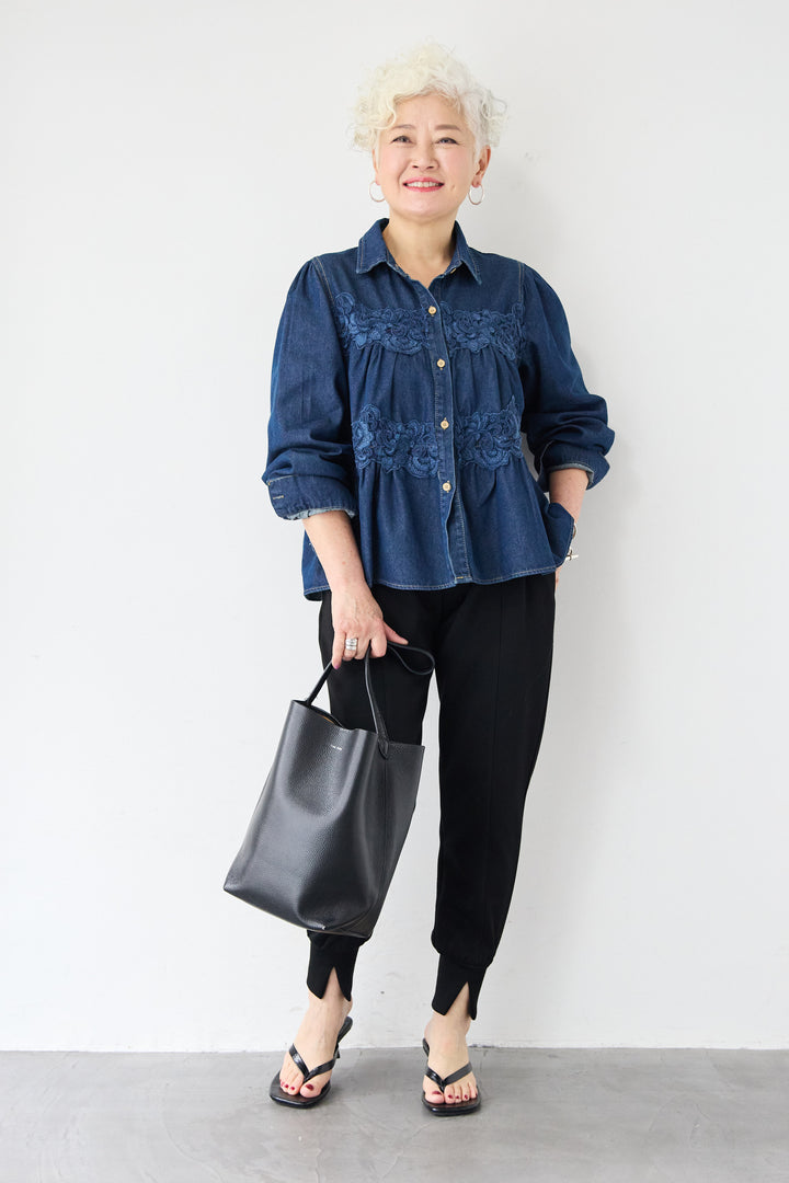 [SET]レースティアードデニムシャツ+ライトダンボールジョガーパンツ(2set)