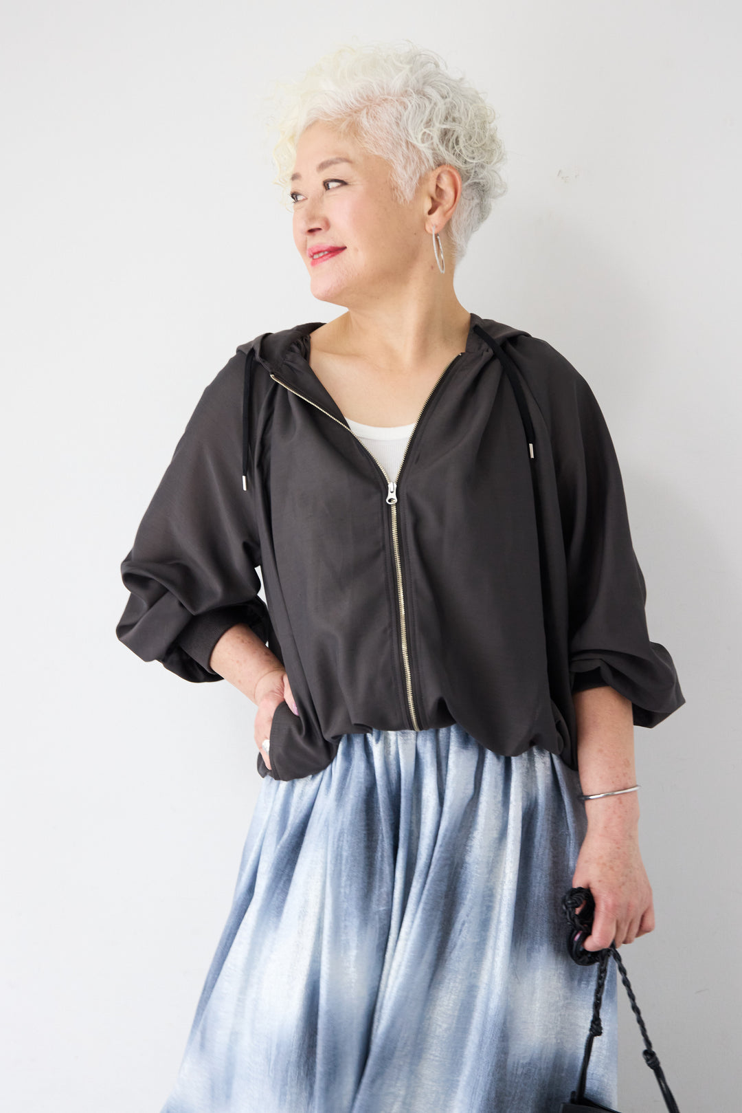 スラブリネン フーディショートブルゾン