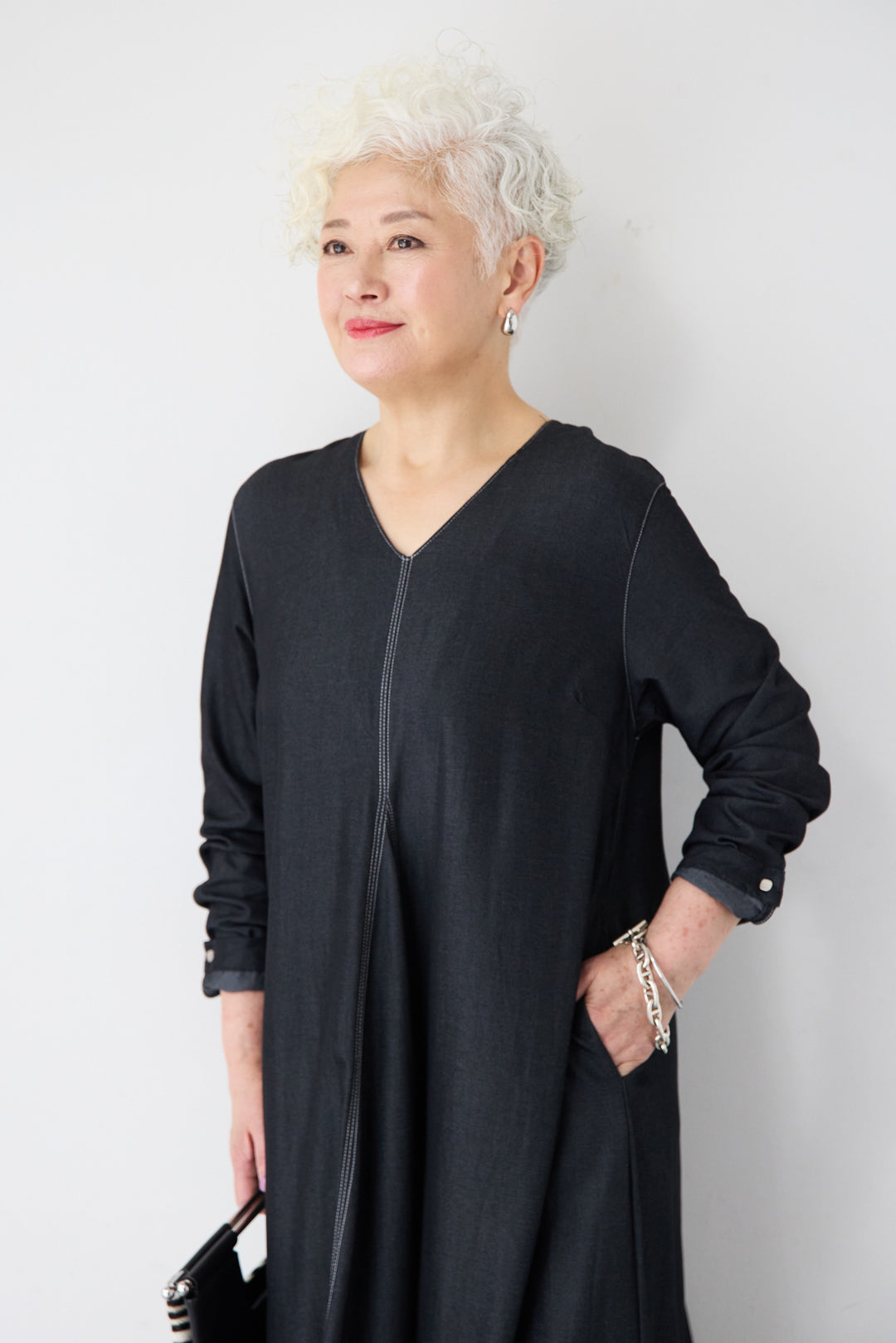 ソフトデニムステッチワンピース