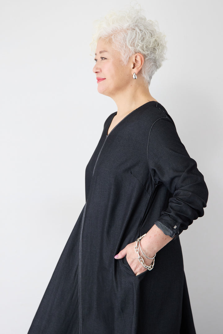 ソフトデニムステッチワンピース