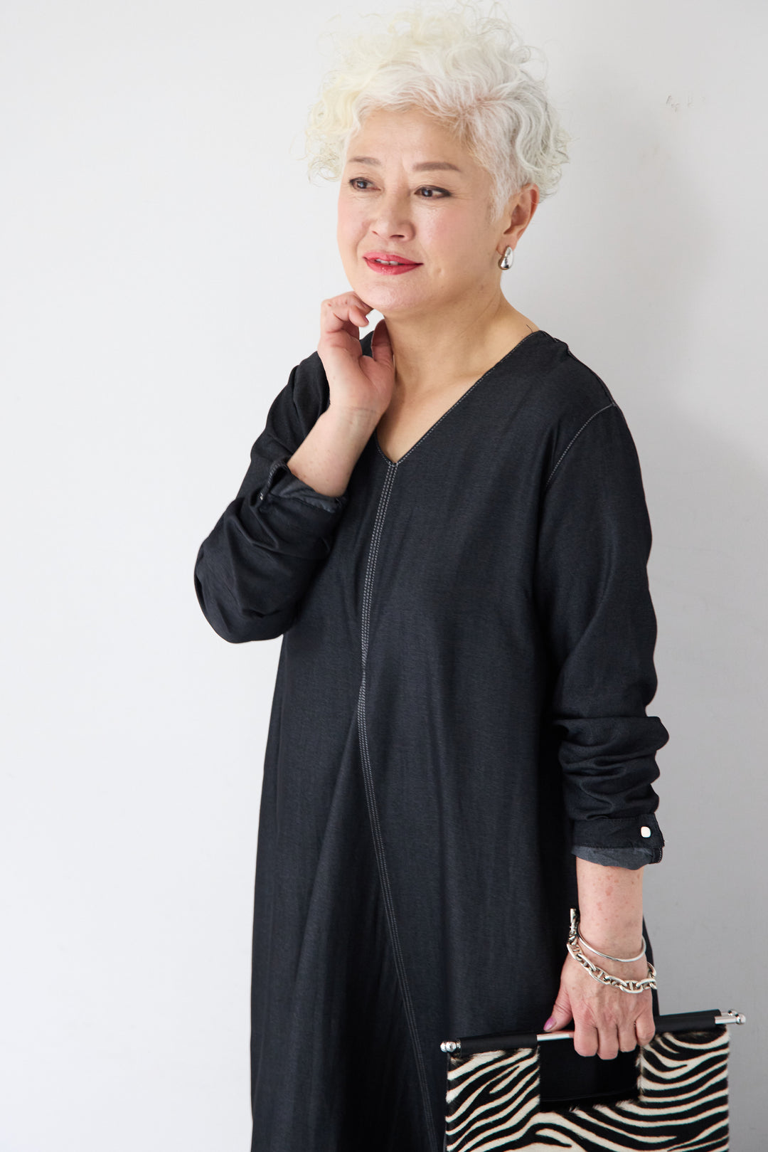 ソフトデニムステッチワンピース