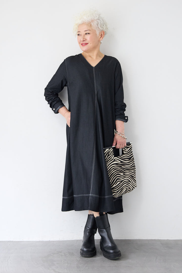 ソフトデニムステッチワンピース