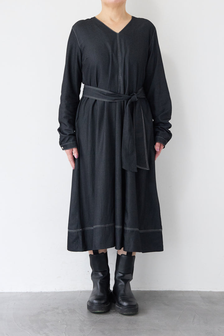 ソフトデニムステッチワンピース