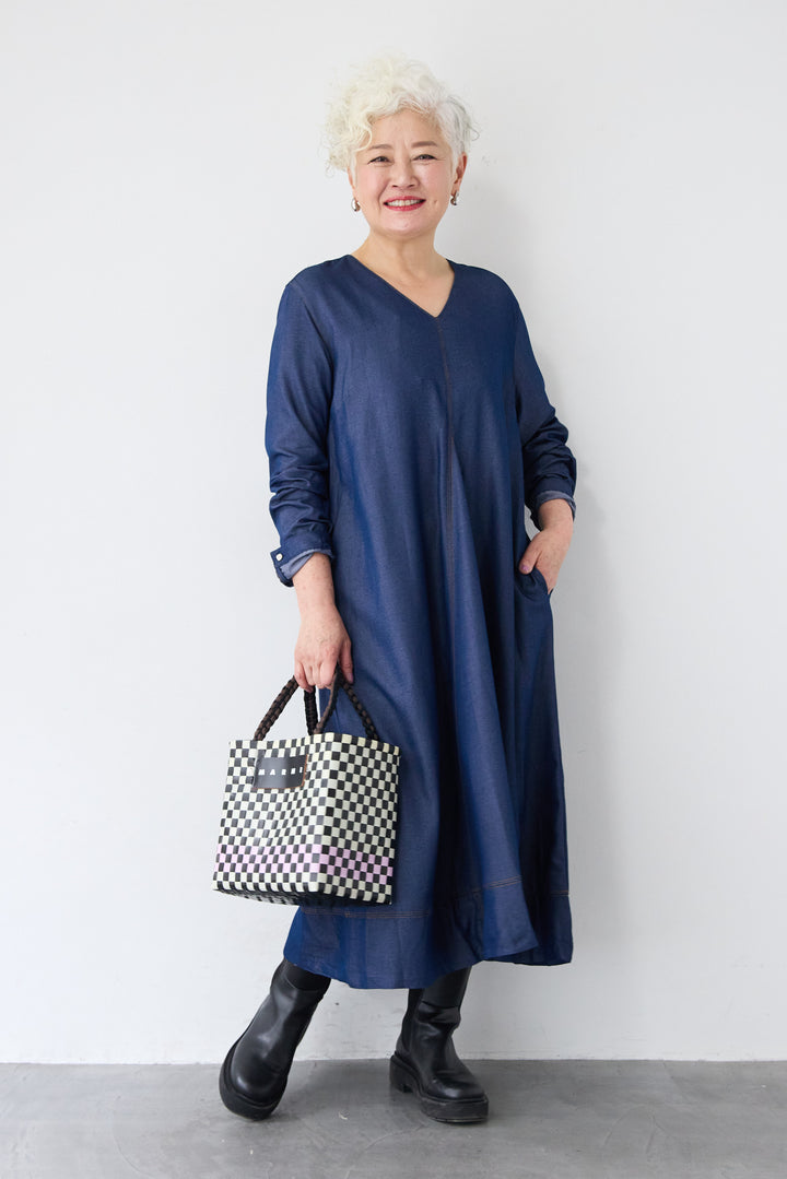 ソフトデニムステッチワンピース