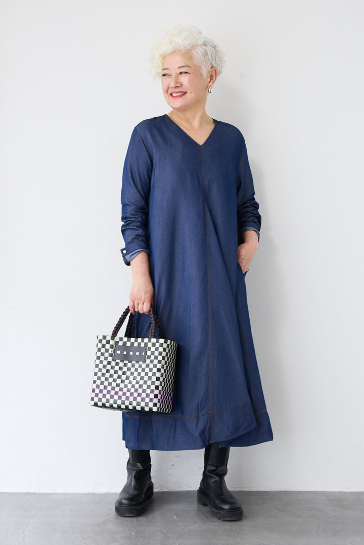 ソフトデニムステッチワンピース