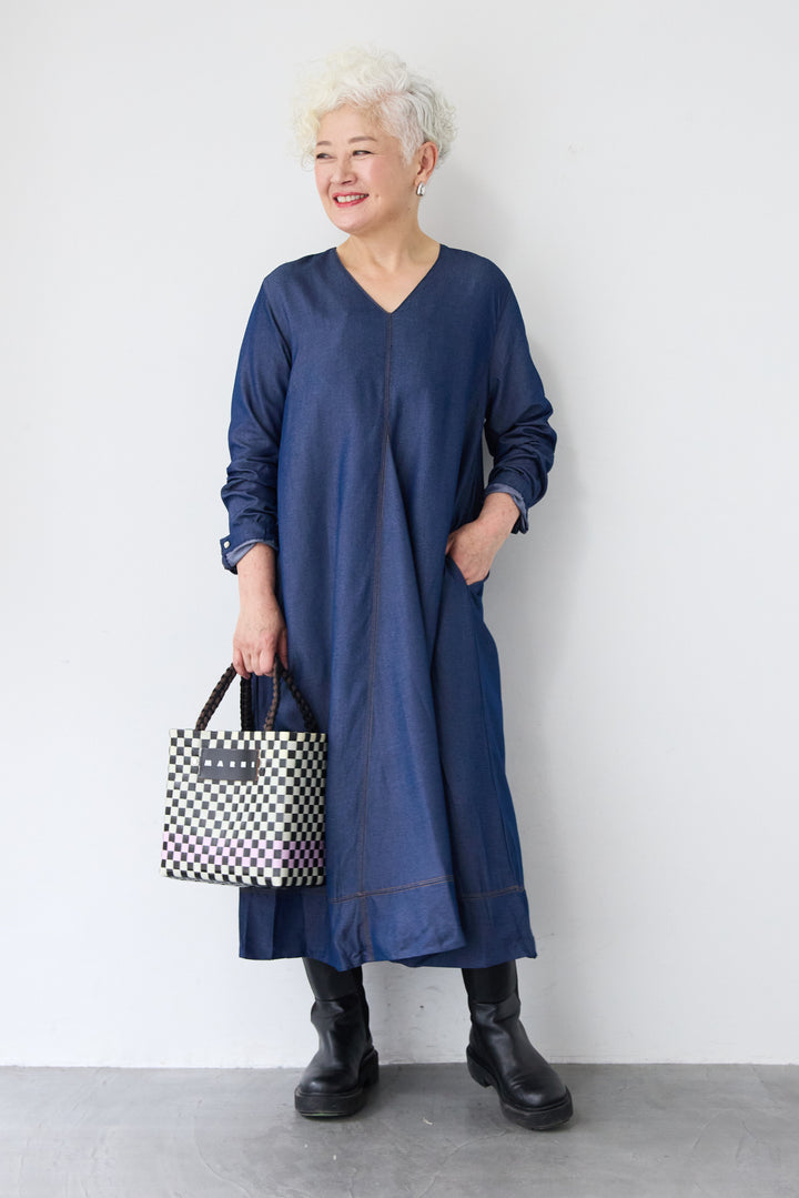 ソフトデニムステッチワンピース